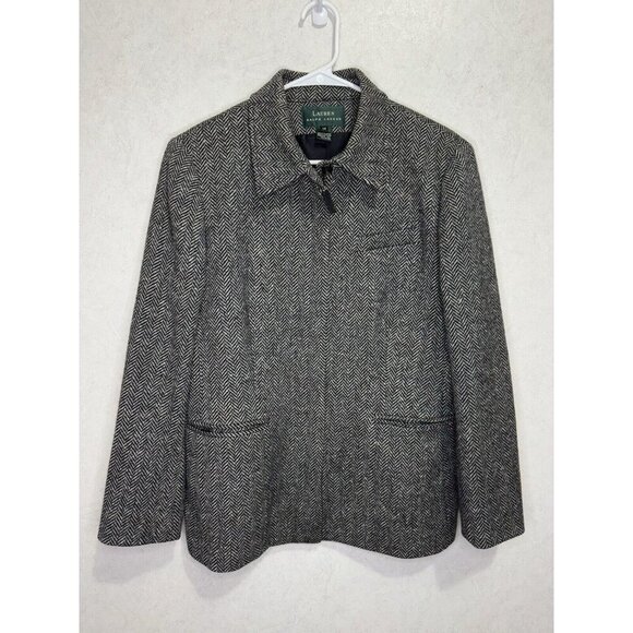 RALPH LAUREN Vintage Blazer Lambs Wool Herringbone Tweed Zip Equestrian 14 READ - Picture 1 of 11